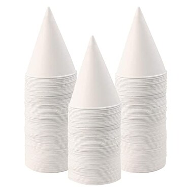 MR.FOAM MRFOAM 6 oz Snow Cone Cups 100pc White Paper Cone Cups Wax Coated Leakproof Cone Paper Cups For Water Ice Cream and Shaved Ice