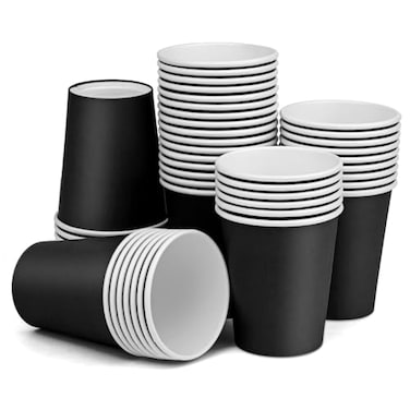 Prgery Paper Cups 8 oz 50 Pack Disposable Paper Cups Paper Coffee Cups Disposable Cups for Hot or Cold Beverage Drinking for Halloween Party Picnic BBQ Travel and Event Black