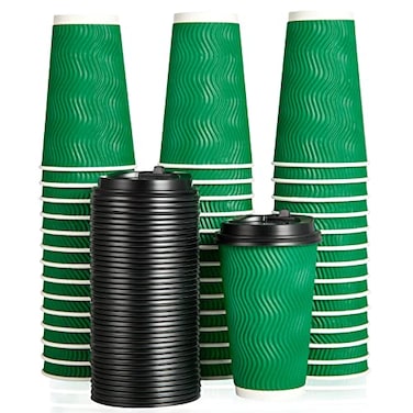 DAILYPACK 80 Count 16 oz Coffee Cups with Lids Insulated Ripple Wall Paper Hot Coffee Paper Cups for Hot Drinks