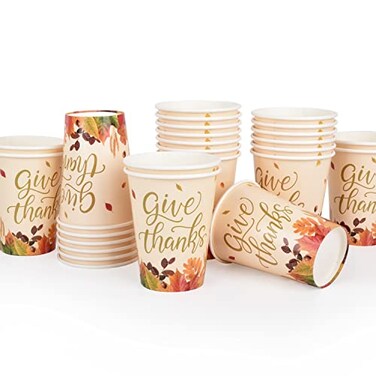 Gatherfun Thanksgiving decorations Disposable Paper Cups for Autumn Party Decorations and Thanksgiving Party Decorations 30 Pack Fall Leaves Design