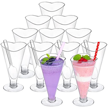 Foraineam 80 Pack 5 oz Clear Dessert Cups with Spoons Plastic Champagne Flutes Wine Cocktail Glasses Reusable Parfait Appetizer Mousse Cup for Valentines Day Home Gatherings Parties Weddings