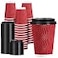 Lamosi 12 OZ Disposable Coffee Cups with Lids 50 Pack Paper Insulated Corrugated Ripple Wall Cup for Hot Beverages Red