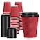 Lamosi 12 OZ Disposable Coffee Cups with Lids 50 Pack Paper Insulated Corrugated Ripple Wall Cup for Hot Beverages Red