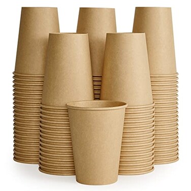 LITOPAK 100 Pack 12 oz Kraft Paper Coffee Cups for Water Juice and Tea Disposable Hot Coffee Cups for Home Restaurant Store and Cafe