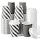 JOLLY CHEF 100 Pack 12 oz Paper Coffee Cups Disposable Printed Hot Cups with Lids for Home Business Restaurant and Cafe Stripes and Grey
