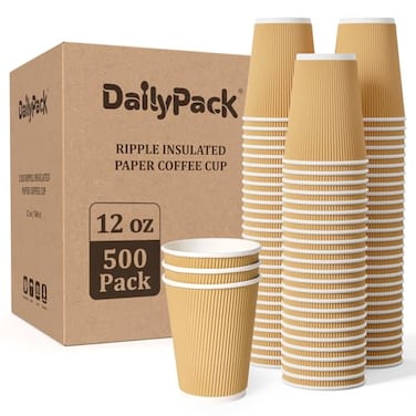 DAILYPACK 500 Pack 12 oz Coffee Cups Insulated Ripple Wall Hot Coffee Cups for Home Office Hotel Meetings Parties