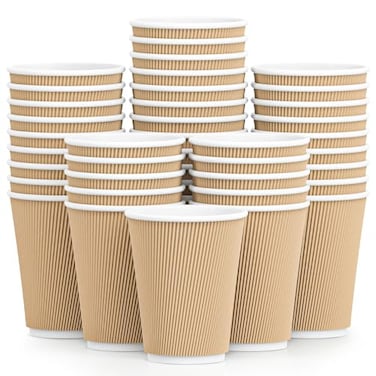 Luckypack Hot Paper Cups 150 Pack Coffee Cups Paper Coffee Cup 12 oz Disposable Insulated Corrugated Sleeve Ripple Wall Hot Beverage Cups Suitable for Drink Party and Any Occasions Kraft