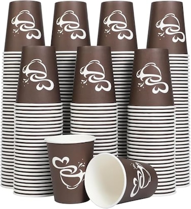 Clawsoff 300 Count 12 oz Paper Coffee Cups Disposable Drinking Cups for Hot or Cold Beverage 12 ounce Brown Coffee Cups for Party Business Travel Picnic