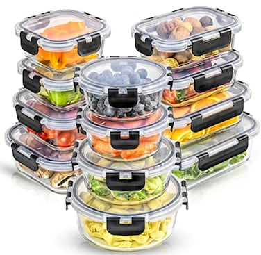 JoyJolt 24pc Borosilicate Glass Storage Containers with Lids 12 AirtightFreezer Safe Food Storage Containers for Pantry and Kitchen Meal Prep Container for Lunch Glass Tupperware Set