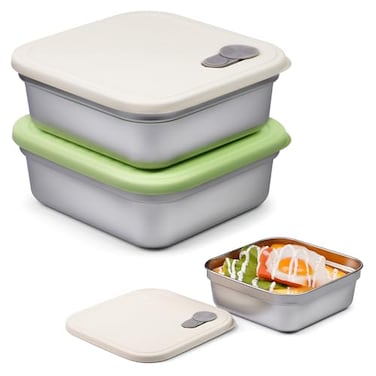 CLWVPCOT 2 Pack Sandwich Containers 20oz Stainless Steel Sandwich Box with Lids Reusable Metal Meal Prep Lunch Boxes BPAFree Dishwasher Safe Food Storage Containers for Snacks Fruits White Green