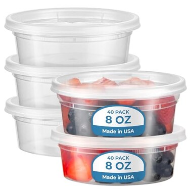 Fit Meal Prep 40 Pack 8 oz Deli Containers with Lids US Made Leakproof Quart Containers with Lids Clear Plastic Food Storage Container with Lid Microwave Freezer Safe Meal Prep Container