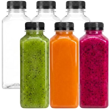 Moretoes 6pcs 16oz Plastic Juice Bottles with Caps Clear Empty Reusable Water Bottles Disposable Beverage Containers Bulk for Juicing Smoothies Turmeric Juice Milk and Other Beverages
