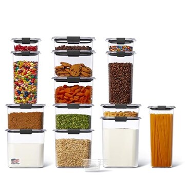 Rubbermaid Brilliance 14Piece Food Storage Container Set with Scoops Airtight BPAFree for Kitchen and Pantry Organization