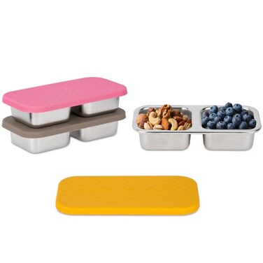 SUMERX 3 Pack Stainless Steel Snack Containers 2 Compartment Snack Containers with Lids Reusable Food Storage Containers with Lids for Travel Outdoor Camping