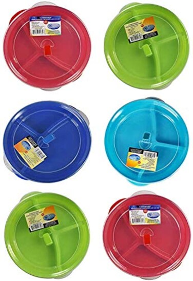 Regent Products Set of 6 Microwave Food Storage Tray Containers 3 SectionCompartment Divided Plates wVented Lid