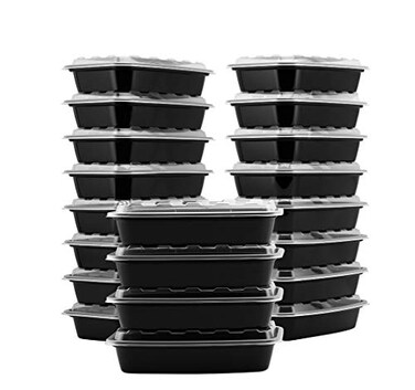 StoreMaxx Snap Pak Plastic Food Storage Meal Prep TakeOut Delivery Container Rectangular 25 Count Pack of 1 Black BaseClear Lid
