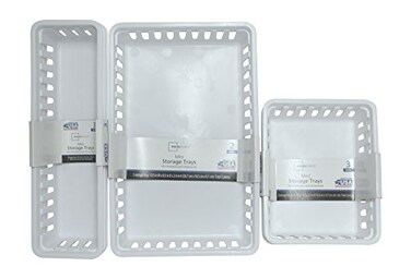 Mainstay Mini Storage Trays Bin Bundle Basic Square 3pk Slim Plastic Storage Trays Basket 3pks Rectangular 2pk White