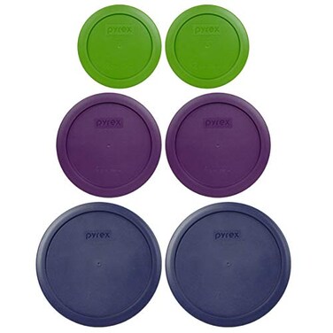 Pyrex 2 7200PC 2Cup Lawn Green 2 7201PC 4Cup Purple 2 7402PC 67Cup Blue Food Storage Replacement Lids Made in USA