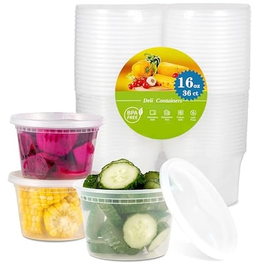 TashiBox 16 oz36 Sets Plastic Deli Food Storage Freezer Containers With Airtight LidsPlastic Microwavable Soup Containers