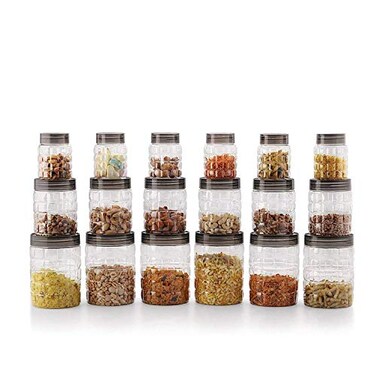 Cello Checkers Plastic PET Canister Set 18 Pieces Clear