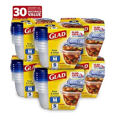 Glad Ware Medium Rectangle Food Storage Containers with Lids BPA Free Plastic for Soups Salads and Meal Prep Airtight Leak Resistant Microwave Dishwasher Freezer Safe 24 Oz 5 Count 6 Pack