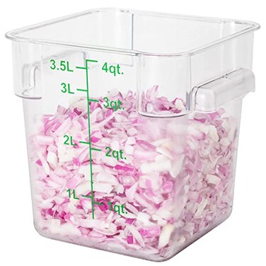Restaurantware Met Lux 4 Quart Brine Bucket 1 Square Marinating Container With Volume Markers BuiltIn Handle Clear And Green Plastic Dough Rising Bucket FreezerSafe Lid Sold Separately