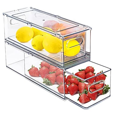 bealy 2 Pack Refrigerator Organizers and Storage Stackable Clear Pull out Drawer Organizer Bins BPAFree Fridge Organizer and Storage for Fruit Produce Drink Snack and Food Storage Containers