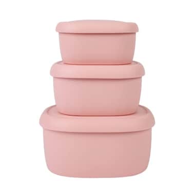 BLUE GINKGO Nesting Silicone Containers Set of 3 HardShell Silicone Food Storage Containers BPA Free Airtight Dishwasher and Freezer Safe 67oz 10oz 20oz Pink