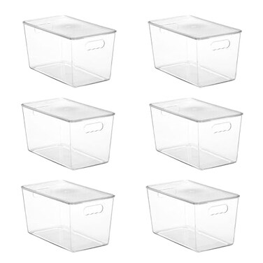 Vtopmart 6 Pack Clear Stackable Storage Bins with LidsXLarge Plastic Containers with Handle for Pantry Organizer and StoragePerfect for KitchenFridgeCabinet ClosetBathroom Organization