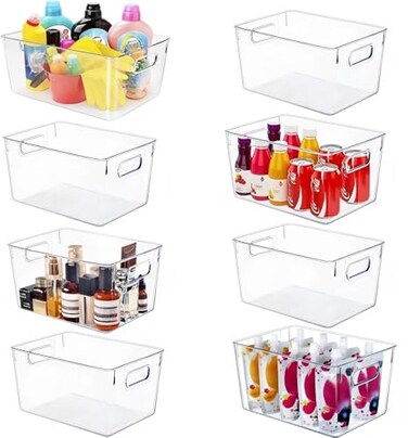 SKTEET Set of 8 Large Clear Plastic Storage Bins 8L Storage Containers for Pantry Organization and Kitchen Storage BinsHome Edit and Cabinet Organizers