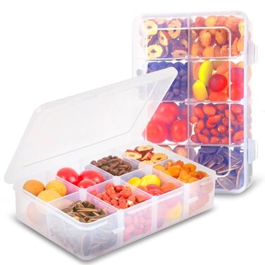AQSXO 2 Pcs Snack Boxes 8 Compartments Snack Containers Reusable Meal Prep Lunch Containers Transparent