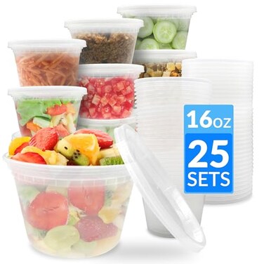 Reli. Reli Deli Containers with Lids 25 Sets 16 oz Plastic Containers with Lids To Go Meal Prep Food Storage BPA Free Plastic Disposable Microwave Dishwasher Freezer Safe