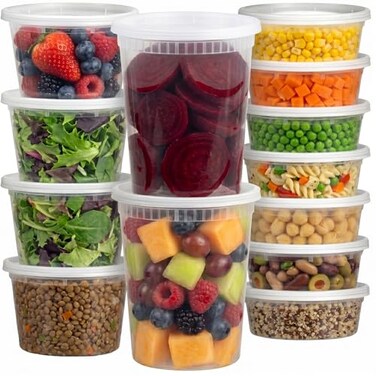 JoyServe 24 Sets Deli Containers with Lids 8oz 16oz 32oz Leak Proof Microwaveable Dishwasher Freezer Safe Plastic Food Storage Soup Containers