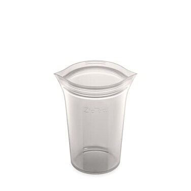 Zip Top Reusable Food Storage Bags Medium Cup Gray Silicone Meal Prep Container Microwave Dishwasher and Freezer Safe Made in the USA