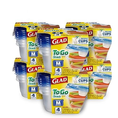 Glad Ware To Go Lunch Food Storage Containers with Lids Medium Round No BPA Plastic with BuiltIn Dressing Cup for Salads and Lunches Microwave Dishwasher Safe 32 Oz 4 Count 6 Pack