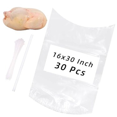 Morepack Large Turkey Shrink Bags30 Pcs 16x30 Inches Clear Poultry Heat Shrink Bags Freezer with Zip Ties Silicone Straw for TurkeyChickensRabbits
