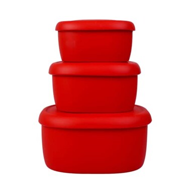 BLUE GINKGO Nesting Silicone Containers Set of 3 HardShell Silicone Food Storage Containers BPA Free Airtight Dishwasher and Freezer Safe 67oz 10oz 20oz Red