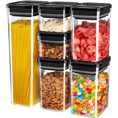 MR.SIGA MRSIGA 6 Piece Airtight Food Storage Container Set BPA Free Kitchen Pantry Organization Canisters Onehanded Kitchen Storage Containers for Cereal Spaghetti Pasta Black