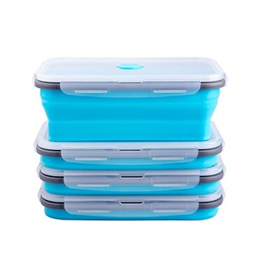Annaklin Collapsible Food Storage Containers with Airtight Lid Air Vent 405 oz Kitchen Stacking Silicone Collapsible Meal Prep Container Set for Leftover Microwave Freezer Dishwasher Safe Blue Set of