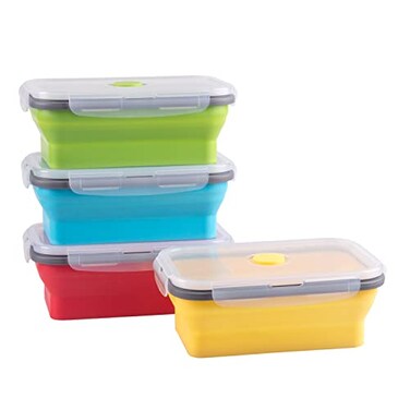 Annaklin Collapsible Food Storage Containers with Airtight Lid 27 oz Kitchen Stacking Silicone Collapsible Meal Prep Container Set for Leftover Microwave Freezer Dishwasher Safe 4 Colors Set of 4