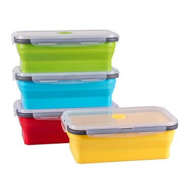 Annaklin Collapsible Food Storage Containers with Airtight Lid 405 oz Large Kitchen Stacking Silicone Collapsible Meal Prep Container Set for Leftover Microwave Freezer Dishwasher Safe 4 Colors Set of