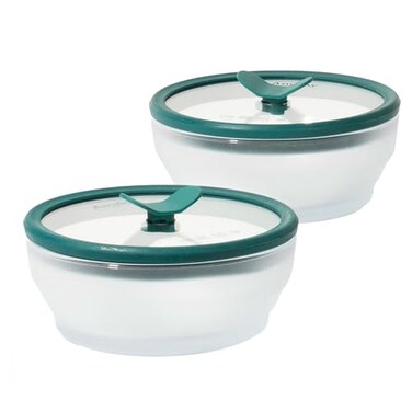 Anyday 2Pack 2Cup Glass Food Storage Set with Glass Lids PlasticFree Frosted Meal Prep Bowls Stackable Airtight Storage Container Set with Vented Silicone Lid for MicrowaveSafe Reheating