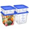 Barydat 4 Pcs Square Food Storage Containers with Lids Measurement Scales 2qt 4qt Clear Plastic Stackable Containers for Dough Proofing Baking Kitchen Restaurant and Pantry OrganizationBlue