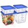 Barydat 4 Pcs Square Food Storage Containers with Lids Measurement Scales 2qt 4qt Clear Plastic Stackable Containers for Dough Proofing Baking Kitchen Restaurant and Pantry OrganizationBlue