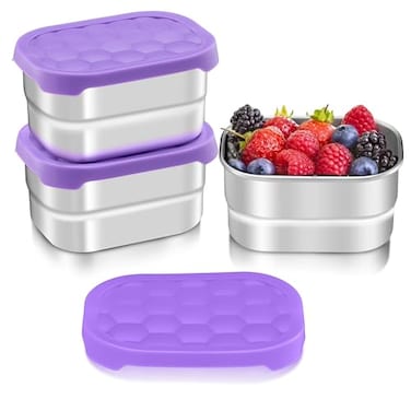 HaWare Stainless Steel Snack Containers for Toddlers and Kids 8 oz Leak Proof Food Storage Containers with Silicone Lids Stackable Reusable Small Metal Lunch Box for Daycare and School 3 Packs