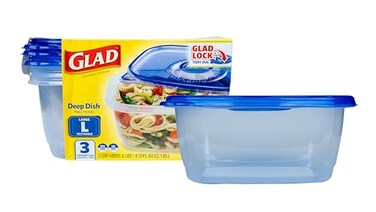 Glad Ware Deep Dish Food Storage Containers with Lids Large Rectangle BPA Free Plastic for Soups Salads and Meal Prep Lock Tight Seal Microwave Dishwasher Safe 64 Oz 3 Count