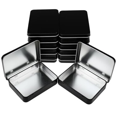 Thintinick 12 Pieces Rectangular Metal Empty Hinged Tins Containers Basic Necessities Home Storage Organizer Mini Box Set 45 x 33 x 087 inches Black