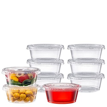Pantry Value 325 oz Jello Shot Cups with Lids 200 Count Clear Disposable Plastic Portion Containers Condiment Cups for Sauces Dressings Samples Durable Stackable LeakResistant