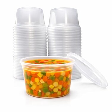 4U'LIFE 4ULIFE 16 oz 12Pack Heavy Duty Translucent Microwavable Plastic Deli Food Storage Containers and Lids Combo Pack