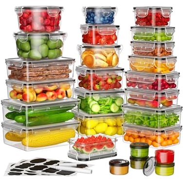 KEMETHY 52 PCS Food Storage Containers with Lids Airtight 26 Containers 26 Lids Leak proof Meal Prep Container Set for Kitchen Storage BPAfree PVCfree Plastic MicrowaveDishwasher Safe Labels Pen